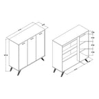 Meuble bas en bois 3 portes gris foncé/doré : Organisateur d'entrée avec 4 étagères