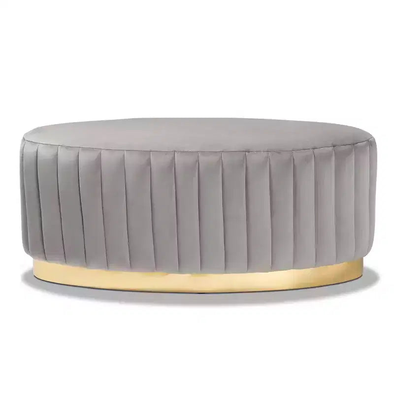 Pouf en tissu velours et cuir PU or