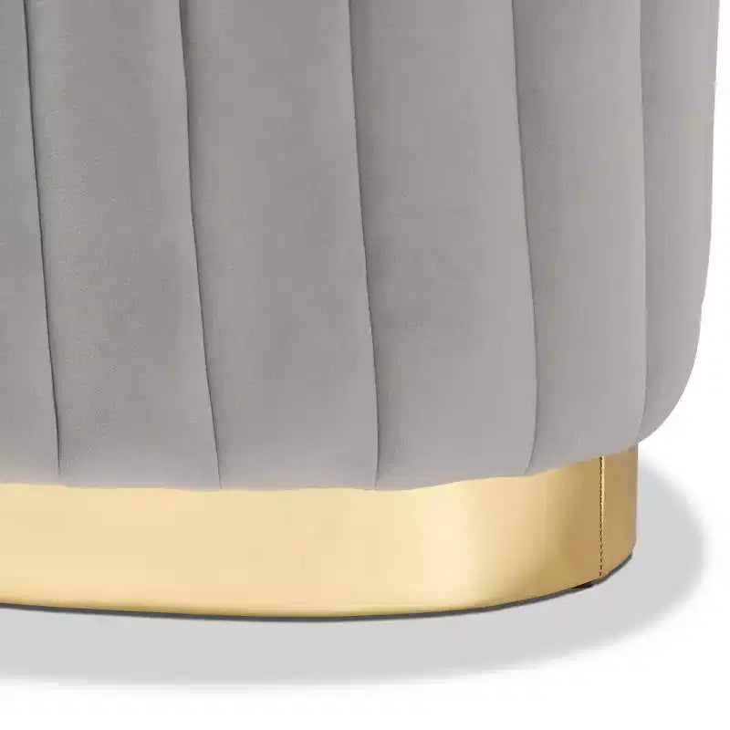 Pouf en tissu velours et cuir PU or