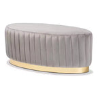 Pouf en tissu velours et cuir PU or