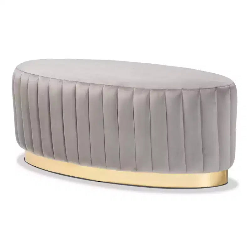 Pouf en tissu velours et cuir PU or