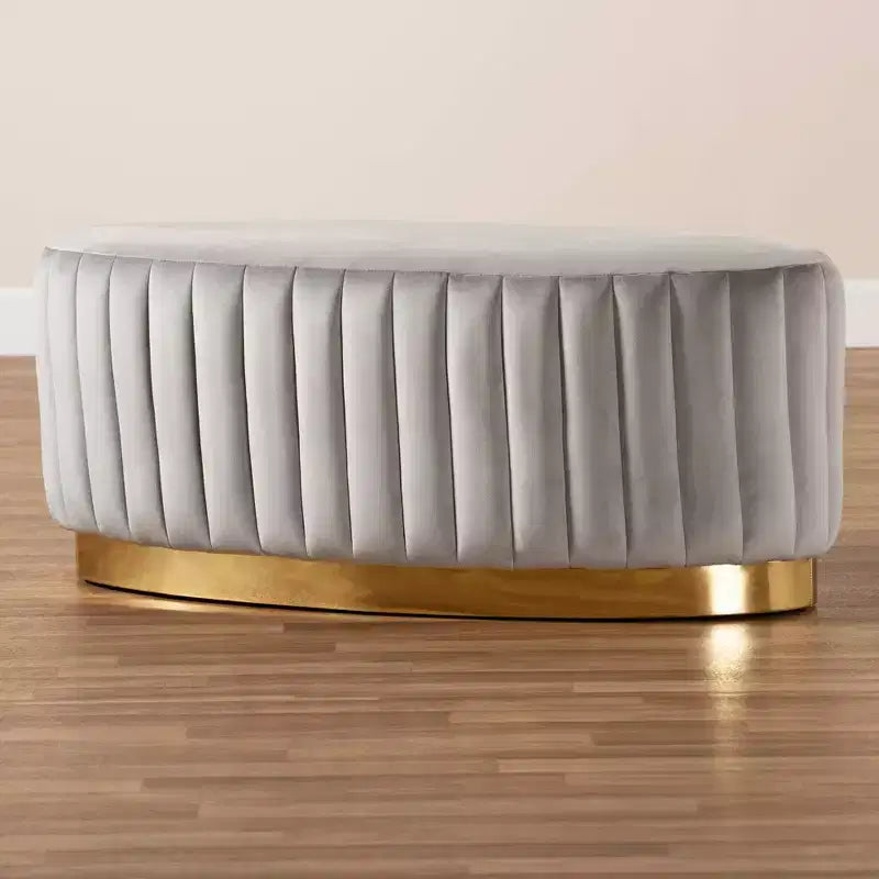 Pouf en tissu velours et cuir PU or