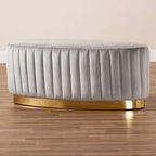 Pouf en tissu velours et cuir PU or