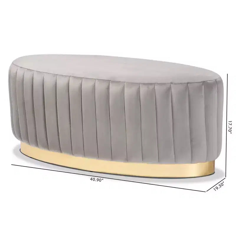 Pouf en tissu velours et cuir PU or