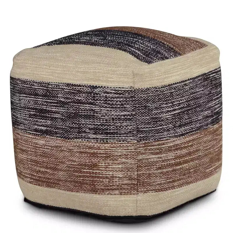 Pouf carré tissé à la main Beige/Marron/Noir