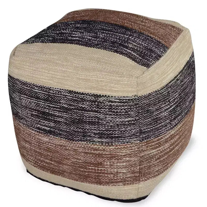 Pouf carré tissé à la main Beige/Marron/Noir
