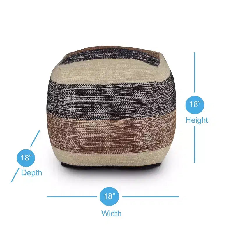 Pouf carré tissé à la main Beige/Marron/Noir