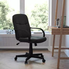 Chaise de bureau pivotante de direction à dossier mi-haut en vinyle noir avec accoudoirs