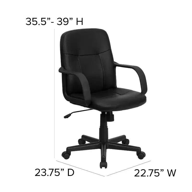 Chaise de bureau pivotante de direction à dossier mi-haut en vinyle noir avec accoudoirs