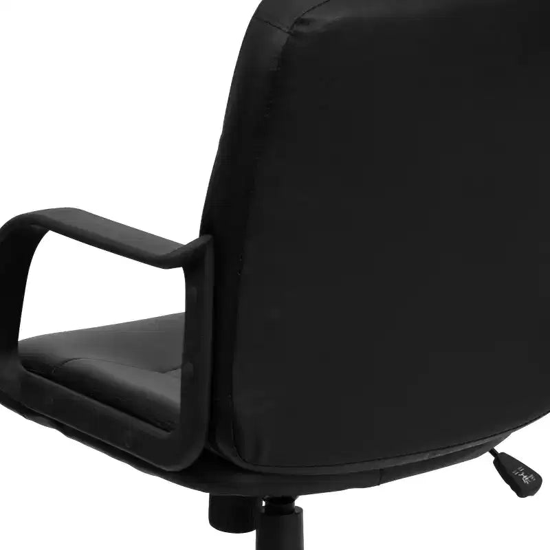 Chaise de bureau pivotante de direction à dossier mi-haut en vinyle noir avec accoudoirs