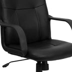 Chaise de bureau pivotante de direction à dossier mi-haut en vinyle noir avec accoudoirs