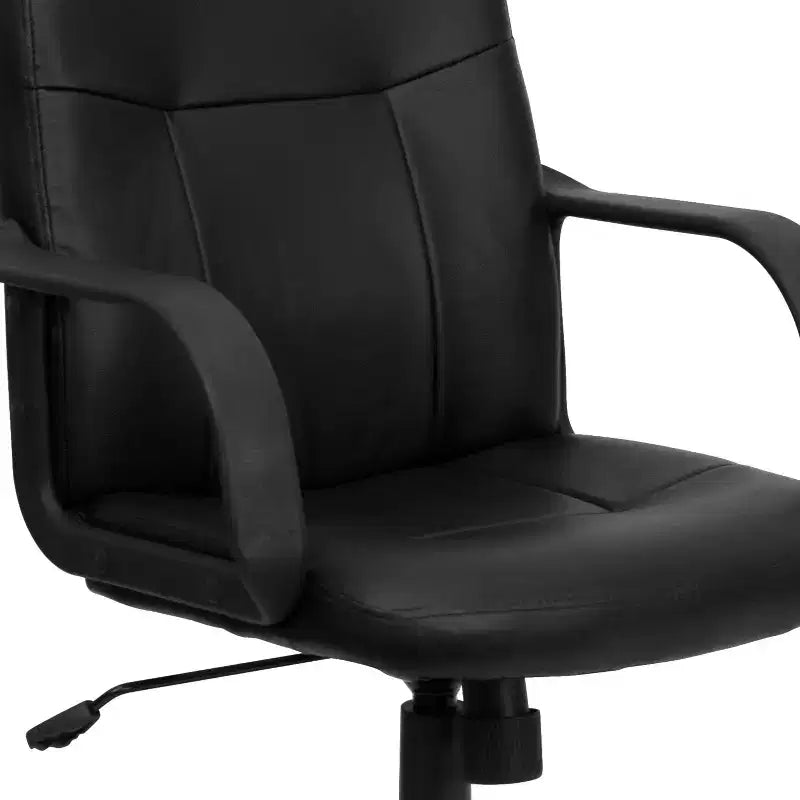 Chaise de bureau pivotante de direction à dossier mi-haut en vinyle noir avec accoudoirs