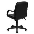 Chaise de bureau pivotante de direction à dossier mi-haut en vinyle noir avec accoudoirs