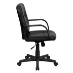 Chaise de bureau pivotante de direction à dossier mi-haut en vinyle noir avec accoudoirs