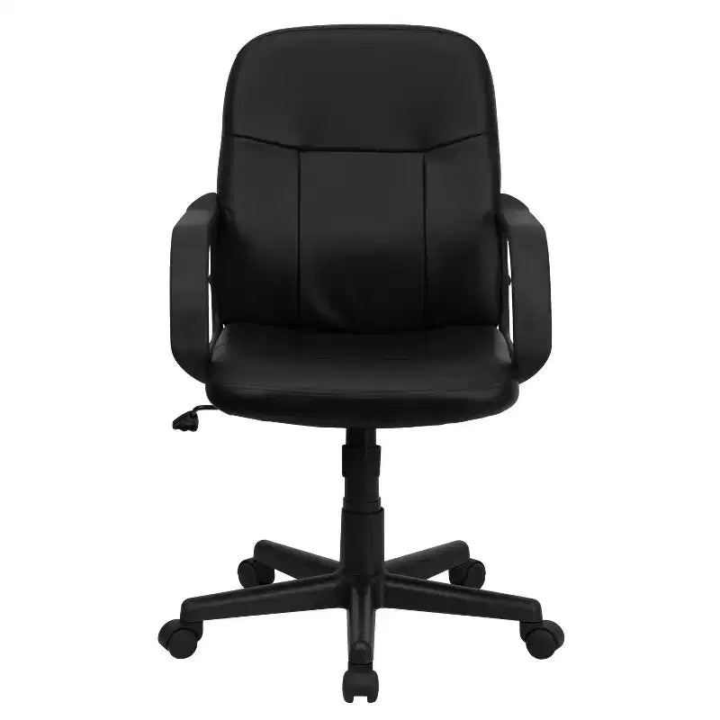 Chaise de bureau pivotante de direction à dossier mi-haut en vinyle noir avec accoudoirs