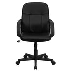 Chaise de bureau pivotante de direction à dossier mi-haut en vinyle noir avec accoudoirs