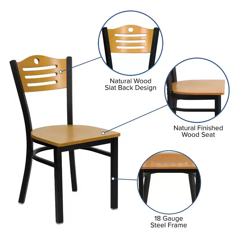 Chaise de restaurant en métal noir à dossier en lattes