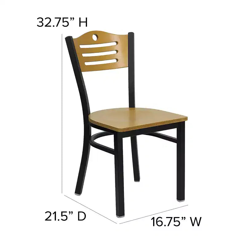 Chaise de restaurant en métal noir à dossier en lattes