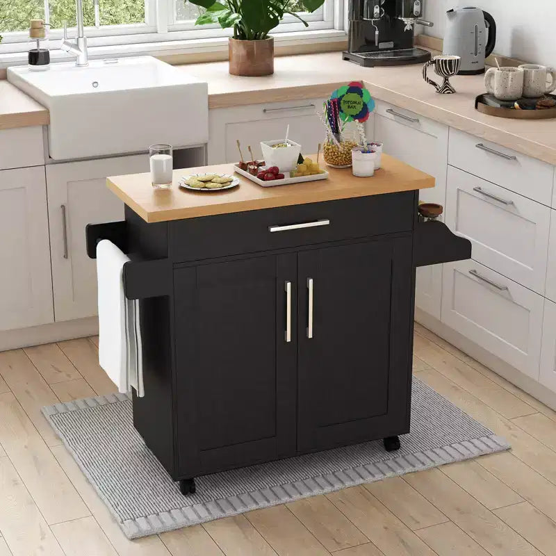 Desserte de cuisine roulante avec rangement, porte-serviettes et porte-épices Blanc/Noir/Cerisier/Gris