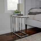 Hastings Home C-Shaped Sofa Side Table - Modern End Table, Laptop Tray, or Compact Bedside Nightstand - Space Saving Furniture (White)