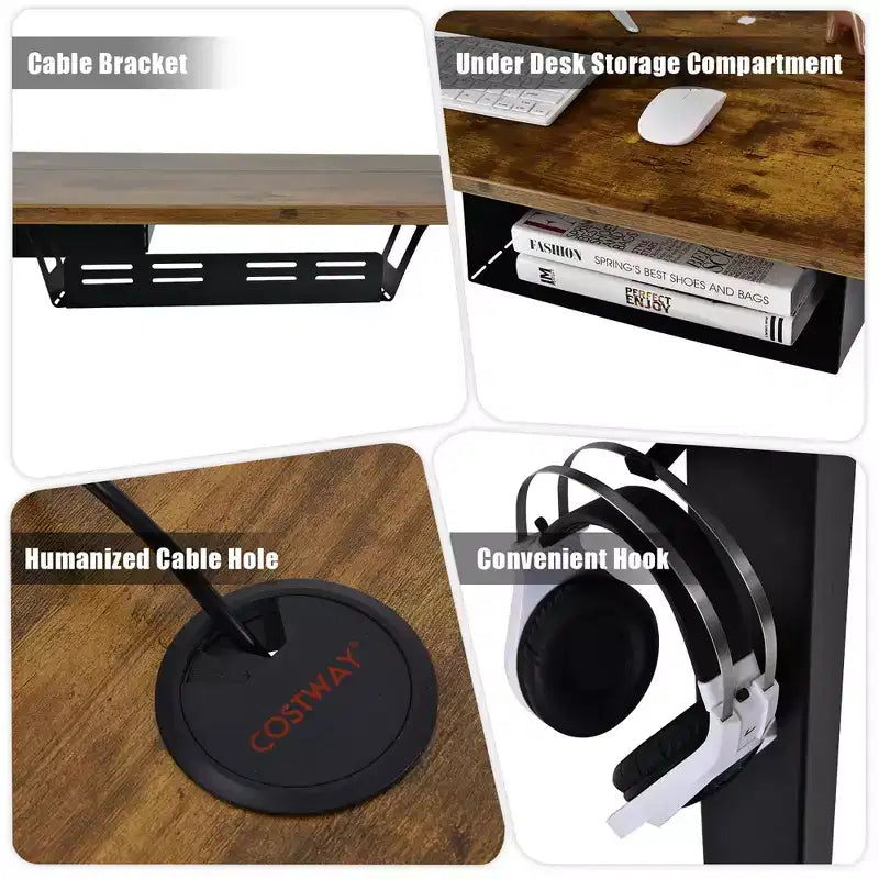 Bureau debout électrique de 122 cm réglable en hauteur avec panneau de contrôle et port USB Rustique/Noyer