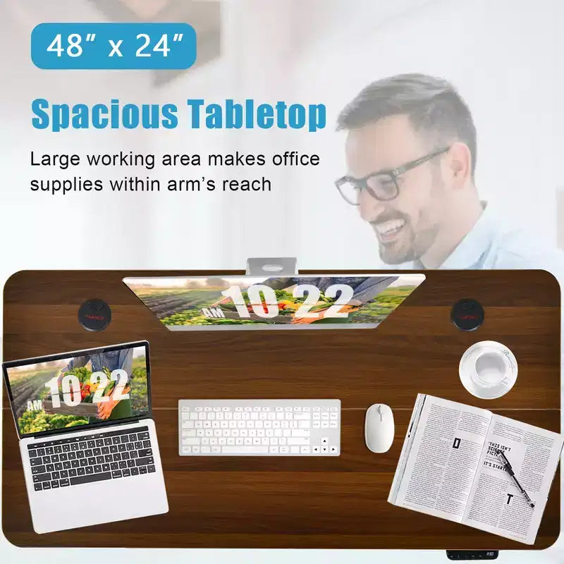 Bureau debout électrique de 122 cm réglable en hauteur avec panneau de contrôle et port USB Rustique/Noyer