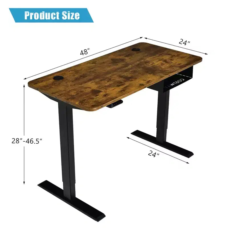 Bureau debout électrique de 122 cm réglable en hauteur avec panneau de contrôle et port USB Rustique/Noyer