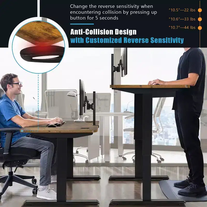 Bureau debout électrique de 122 cm réglable en hauteur avec panneau de contrôle et port USB Rustique/Noyer